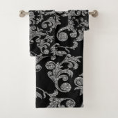 Elegant Stylish Silver Black Gold Swirls Bad Handdoek (Insitu)