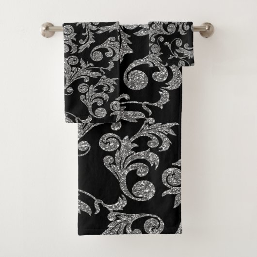 Elegant Stylish Silver Black Gold Swirls Bad Handdoek (Insitu)