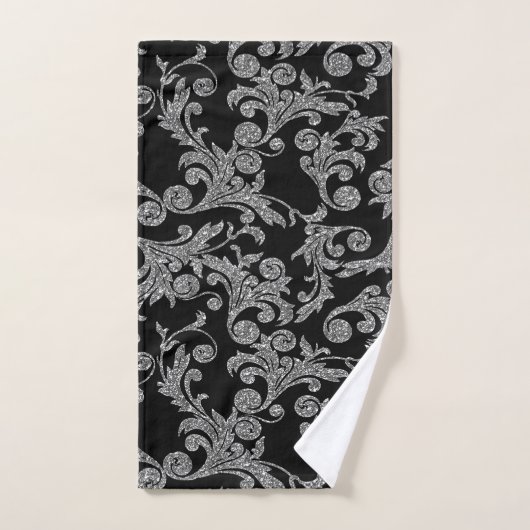 Elegant Stylish Silver Black Gold Swirls Bad Handdoek (Handdoek)