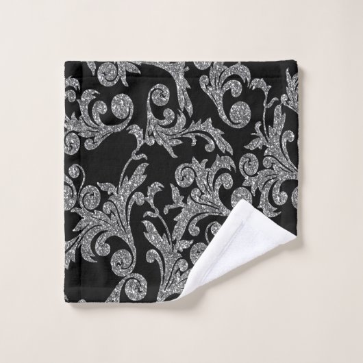 Elegant Stylish Silver Black Gold Swirls Bad Handdoek (Wasdoekje)