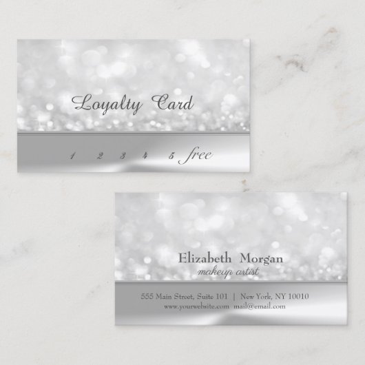 Elegant Stylish Silver Bokeh Loyalty Kaart (Voorkant / Achterkant)