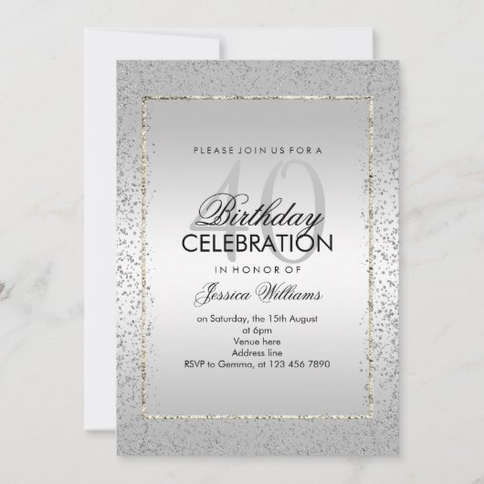 Elegant Stylish Silver Confetti 40th Birthday Kaart (Voorkant)