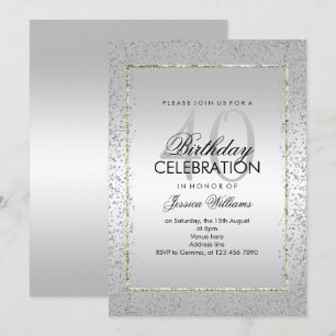 Elegant Stylish Silver Confetti 40th Birthday Kaart