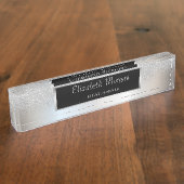 Elegant Stylish Silver Glitter Bokeh Ombre, Lijst Naambordje (Zijkant)