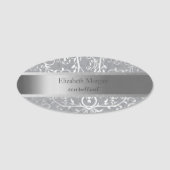 Elegant Stylish Silver Stripe, Swirls Naamplaatje (Voorkant)
