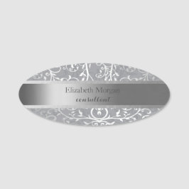 Elegant Stylish Silver Stripe, Swirls Naamplaatje