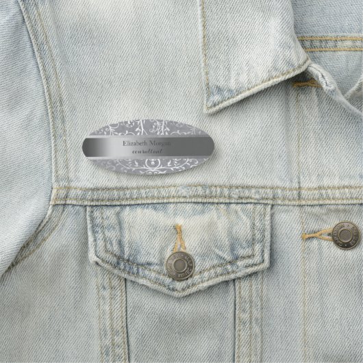 Elegant Stylish Silver Stripe, Swirls Naamplaatje (In situ)