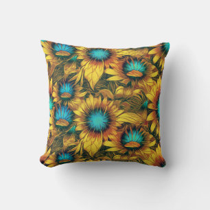 Elegant Stylish Sunflower Yellow Blauwgroen Floral Kussen