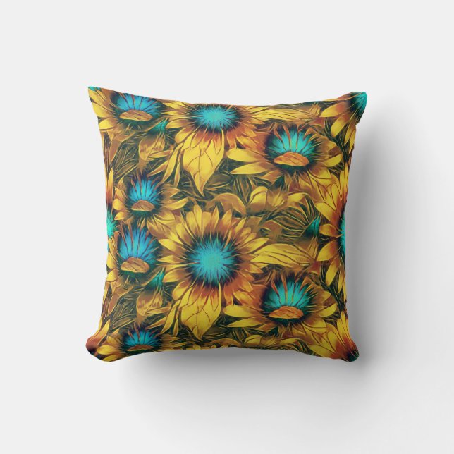 Elegant Stylish Sunflower Yellow Blauwgroen Floral Kussen (Voorkant)