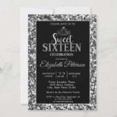 Elegant Stylish Tiara, Silver Sequins Sweet 16 Par Kaart (Voorkant)