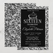 Elegant Stylish Tiara, Silver Sequins Sweet 16 Par Kaart (Voorkant / Achterkant)