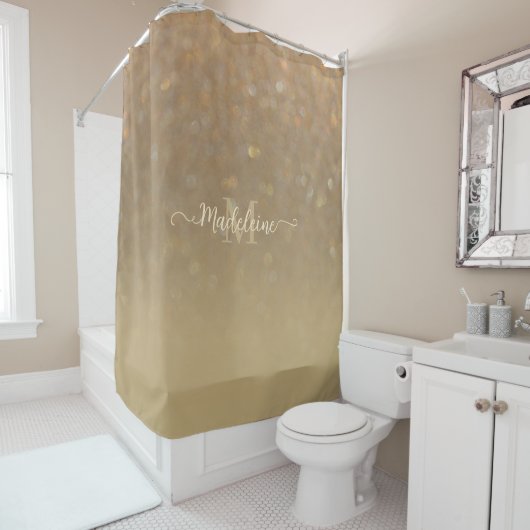 Elegant Stylish Trendy Gold Ombre Glitter Monogram Douchegordijn (In situ)
