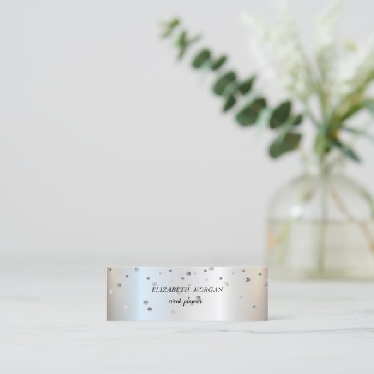 Elegant Stylish Trendy, Silver Confetti Mini Visitekaartje (Staand voorkant)