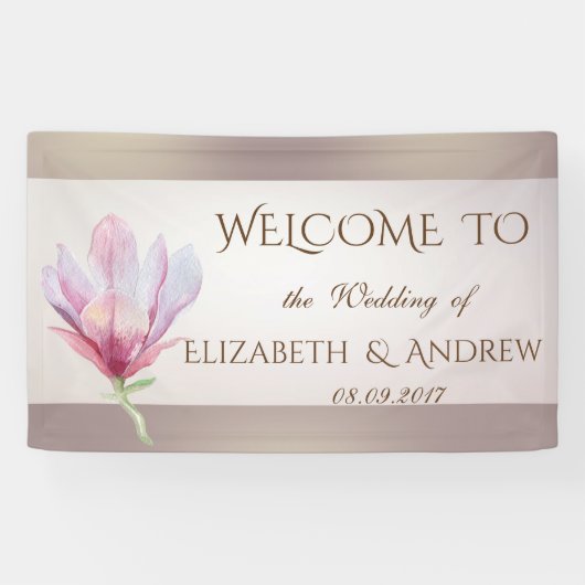 Elegant Stylish Waterverf Magnolia Wedding Banner (Horizontaal)