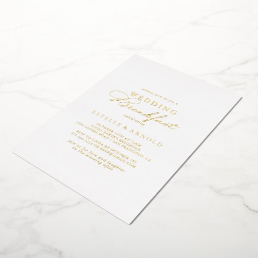 Elegant Stylish Wedding Breakfast Gold Folie Uitnodiging (Gedraaid)
