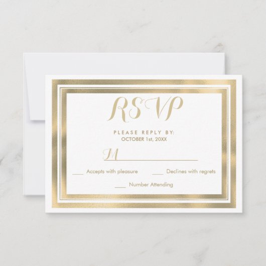 Elegant stylish white gold frame RSVP (Voorkant)