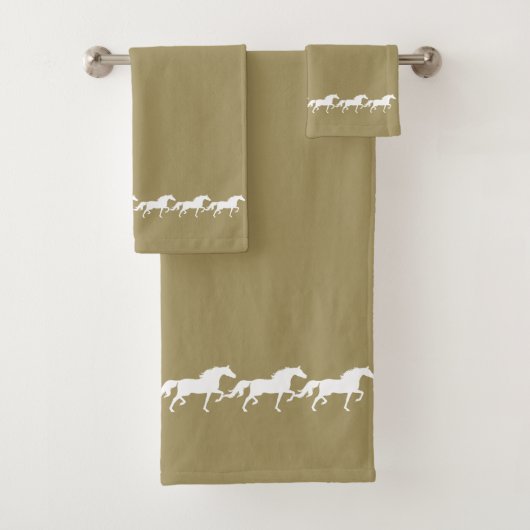 Elegant Stylish White Horses on Lucky Beige Bad Handdoek (Insitu)