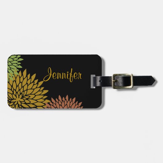 Elegant stylized Chrysanthemums Custom Bagagelabel (Voorkant horizontaal)