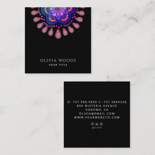 Elegant Stylized Mandala  Vierkante Visitekaartje (Voorkant / Achterkant)