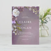 Elegant subtle Paarse Floral Wedding Kaart (Staand voorkant)