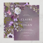 Elegant subtle Paarse Floral Wedding Kaart (Voorkant / Achterkant)