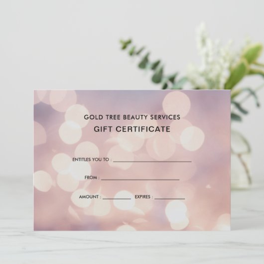Elegant Subtle Pink Bokeh | Cadeaubon (Staand voorkant)