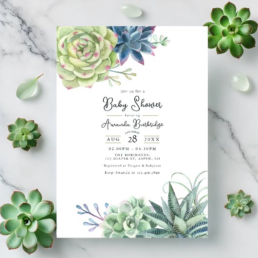 Elegant succulent Baby shower Kaart