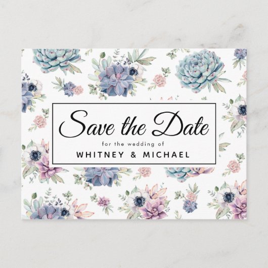 Elegant  Succulent Bloemen Save the Date Aankondigingskaart (Voorkant)