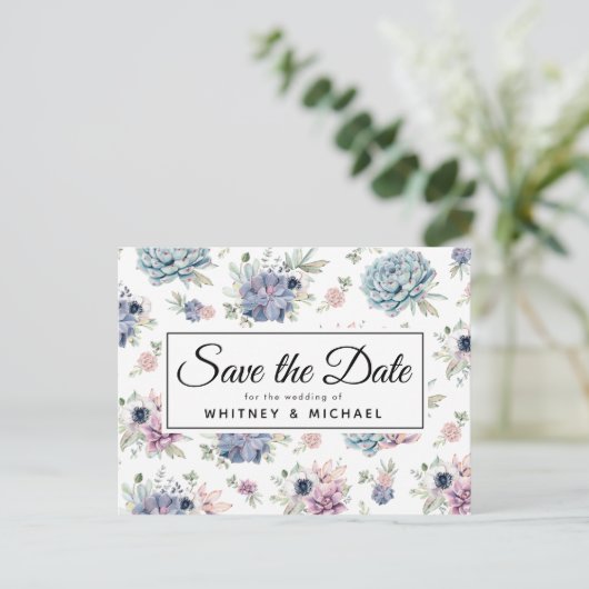 Elegant  Succulent Bloemen Save the Date Aankondigingskaart (Staand voorkant)