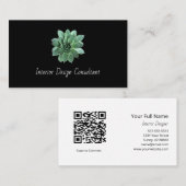 Elegant Succulent Botanical QR code Black Visitekaartje (Voorkant / Achterkant)