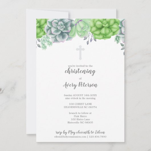 Elegant Succulent Cross Christening Religieuze Kaart (Voorkant)