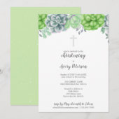 Elegant Succulent Cross Christening Religieuze Kaart (Voorkant / Achterkant)