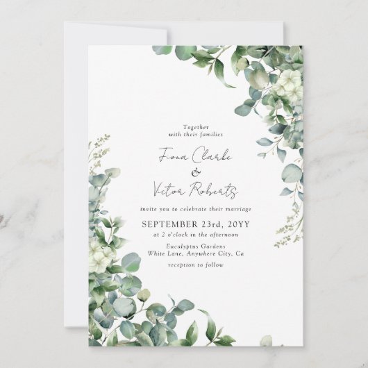 Elegant Succulent Eucalyptus Greenery Wedding Invi Kaart (Voorkant)