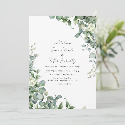 Elegant Succulent Eucalyptus Greenery Wedding Invi Kaart (Staand voorkant)