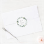 Elegant Succulent Eucalyptus Greenery Wedding Ronde Sticker<br><div class="desc">Elegant waterverf eucalytus bruiloft sticker Pas gewoon naam/namen en datum aan.</div>