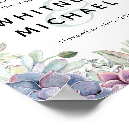 Elegant  Succulent Floral Welkom bruiloft Poster (Hoek)