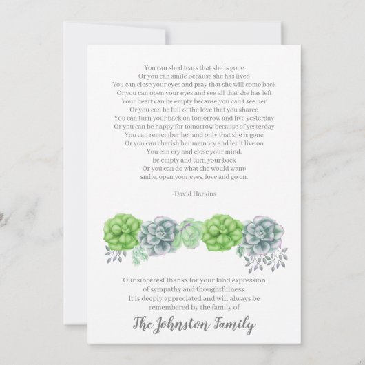 Elegant Succulent Garden in het houden van geheuge Bedankkaart (Achterkant)