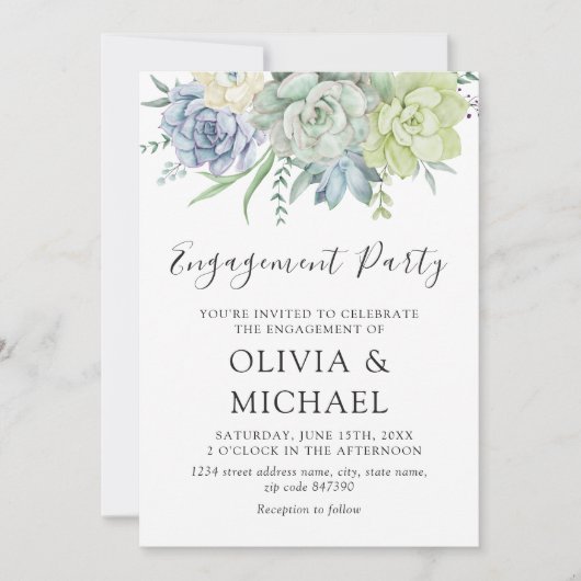 Elegant Succulent Greenery Engagement Party Kaart (Voorkant)