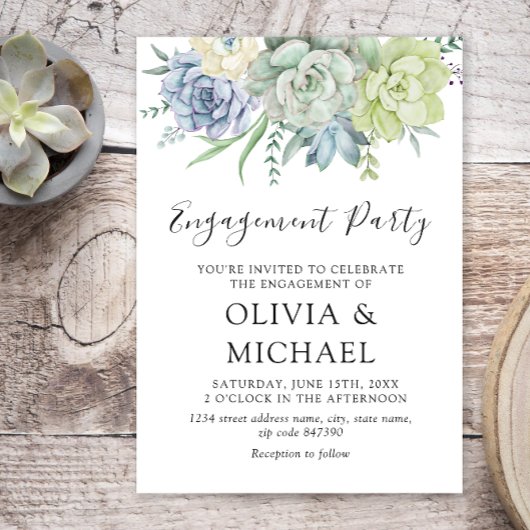 Elegant Succulent Greenery Engagement Party Kaart