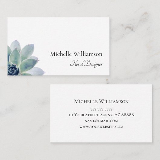 Elegant Succulent Greenery Script Typografie Visitekaartje (Voorkant / Achterkant)