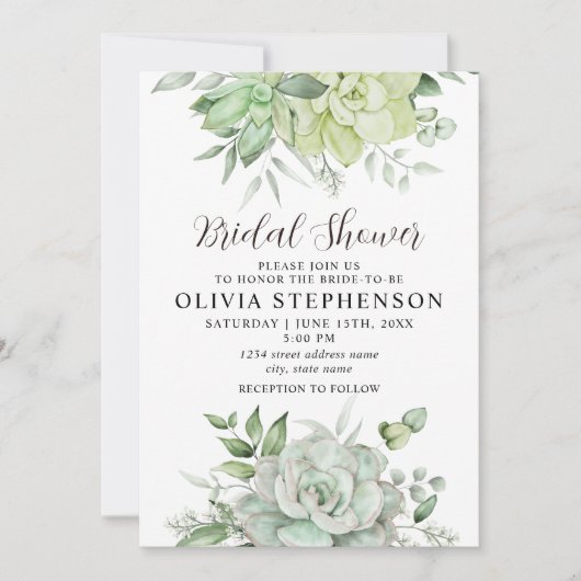 Elegant Succulent Greenery Vrijgezellenfeest Kaart (Voorkant)