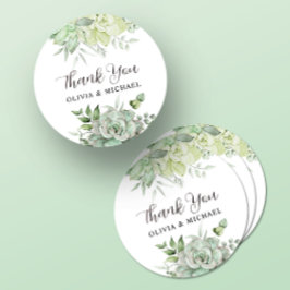 Elegant Succulent Greenery Wedding Bedankt Ronde Sticker