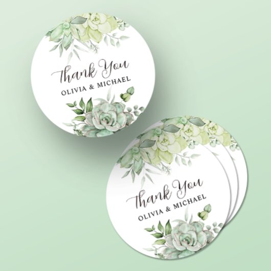 Elegant Succulent Greenery Wedding Bedankt Ronde Sticker
