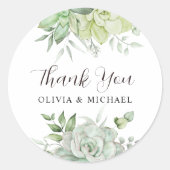 Elegant Succulent Greenery Wedding Bedankt Ronde Sticker (Voorkant)