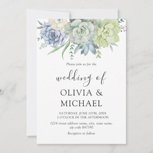 Elegant Succulent Greenery Wedding Invitation Kaart (Voorkant)