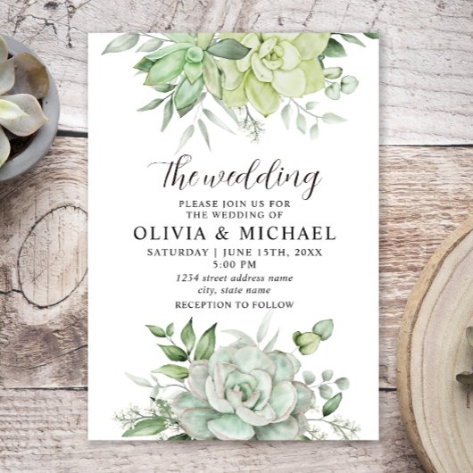 Elegant Succulent Greenery Wedding Invitation Kaart