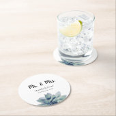 Elegant Succulent Greenery Wedding Mr. & Mrs. Ronde Kartonnen Onderzetter (Insitu)