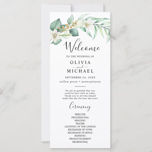 Elegant Succulent Groen Bruiloft Programma (Voorkant)