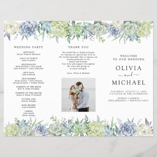 Elegant Succulent Groen Huwelijksprogramma Flyer (Voorkant)