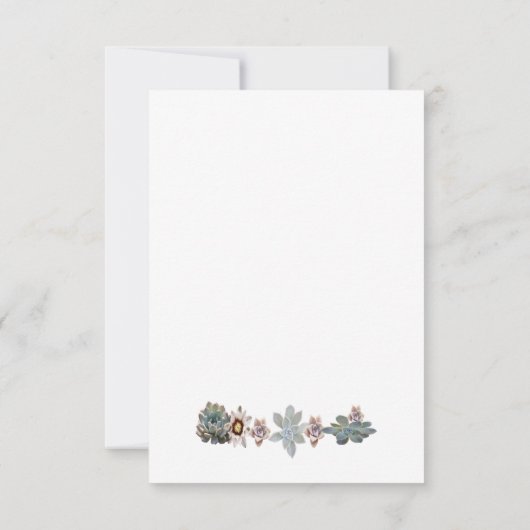 Elegant succulent op uitnodiging voor witte bruilo (Achterkant)